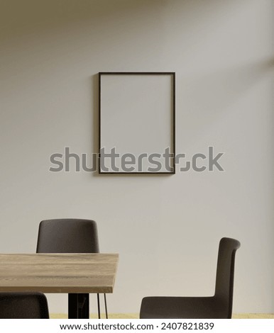minimalist frame mockup poster hanging on the white wall in the dining room