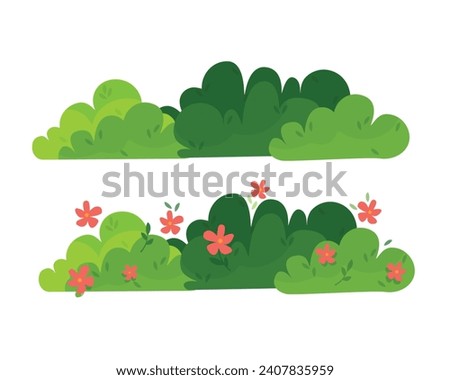 Set of bush on white background. Green bush blossom. Green grass set, collection. Vector illustration Royalty-Free Stock Photo #2407835959