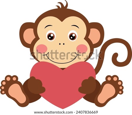 Adorable monkey holding a heart