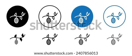 Cocoon line icon set. Butterfly silkworm sign. Caterpillar metamorphosis in black and blue color.