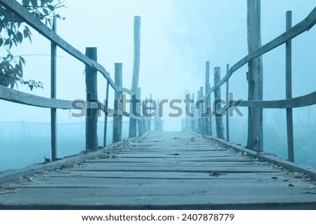 A winter morning view in Bangladesh. A wooden bridge and dense fog around it made the picture so beautiful. It was really a beautiful foggy weather.