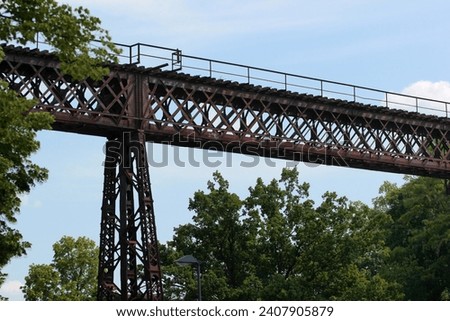 Oschuetztal Viaduct in the town of Weida in Thuringia, Germany. The railway bridge on the Werdau–Mehltheuer line is considered to be the first swing pier bridge in Germany. Royalty-Free Stock Photo #2407905879