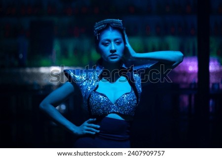 Fashion lacer dancer show performance on stage. Nightlife and disco dance party concept. Fun music festival