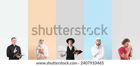 Set of representatives of different religions on color background Royalty-Free Stock Photo #2407910465