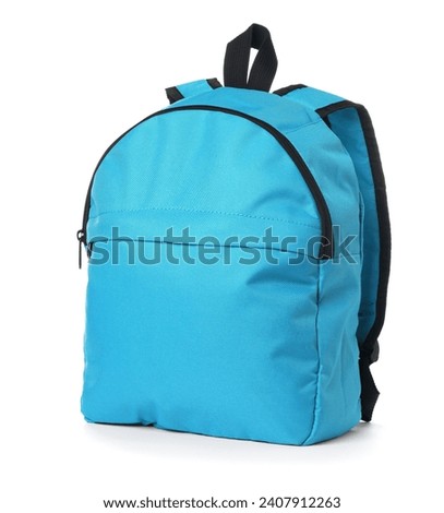 Stylish light blue backpack isolated on white Royalty-Free Stock Photo #2407912263
