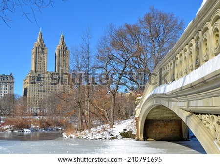 New York City bow bridge in the winter, Central Park, Manhattan, New York City, USA.
