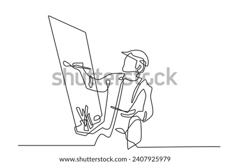 continuous line of painter.single line of man painting on canvas.line art of man painter profession