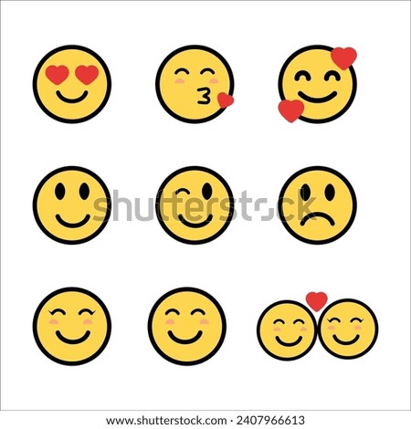 Set of yellow emoji with lovely expressions, valentine day emoji icons Royalty-Free Stock Photo #2407966613