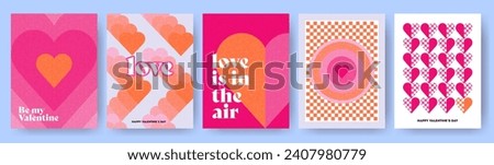 Creative concept of Happy Valentines Day cards set. Modern abstract art design with hearts and geometric shapes. Templates for celebration, ads, branding, banner, cover, label, poster, sales Royalty-Free Stock Photo #2407980779