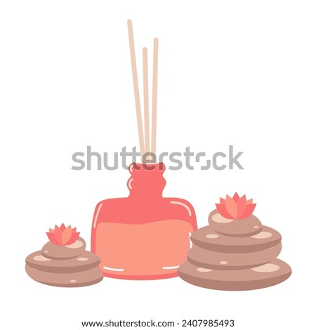 cute hand drawn aroma diffuser with stick and stone stack vector illustration isolated on white background 