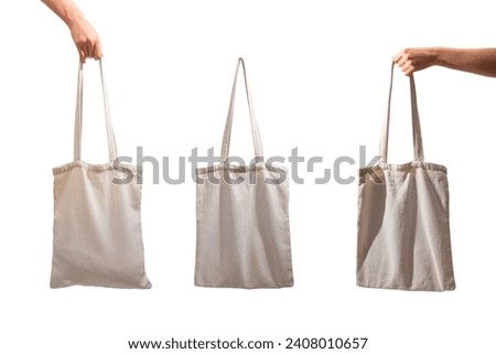 Cotton tote bag mockup set, textile shopper, eco-friendly totebag mock up for design, isolated on white