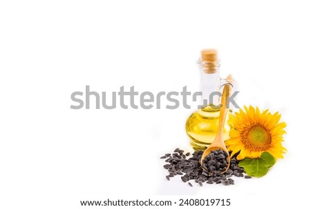 Sunflower, sunflower oil and sunflower seeds, background