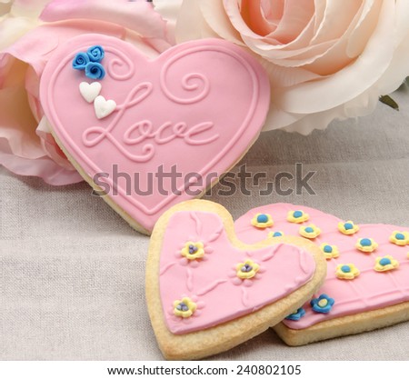 Butter Cookies with heart shaped fondant decorated