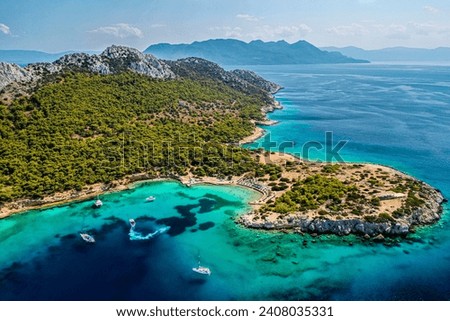 Aerial Shot of Moni island close to Aegina