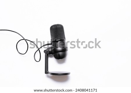 Professional studio microphone on white background close up. Professional podcast equipment concept.