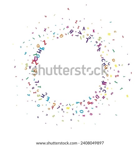 Flying latin letters. Colorful childish scattered charachters of English alphabet. Foreign languages study concept. Back to school banner on white background. Royalty-Free Stock Photo #2408049897