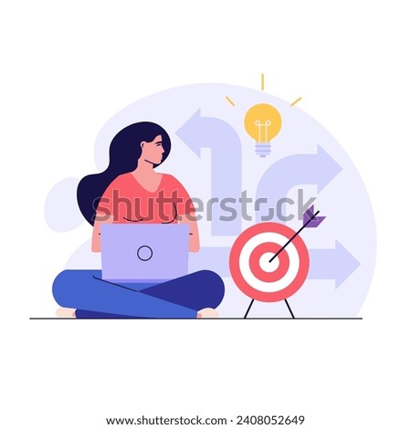 Decision making concept with choose different way. Student or employee choose career path. Various business ways. Difficult choice. Vector illustration in flat cartoon design for web banner, UI Royalty-Free Stock Photo #2408052649