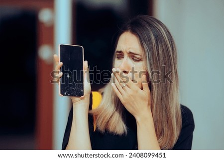 
Sad Woman Crying for her Broken Expensive Smartphone Screen
Unhappy desperate girl damaging the phone display 

 Royalty-Free Stock Photo #2408099451