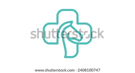 logo design combination of plus sign with horse, horse health, icon, vector, symbol. Royalty-Free Stock Photo #2408100747