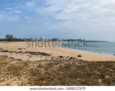 Sansui Beach, Penghu, Taiwan with its stretch of white sand and urban areas and coral rocks is suitable as a tourist spot on holidays and at the end of the year. Picture taken during the day 