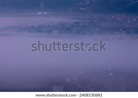 Cold winter fogy morning picturesque landscape.
