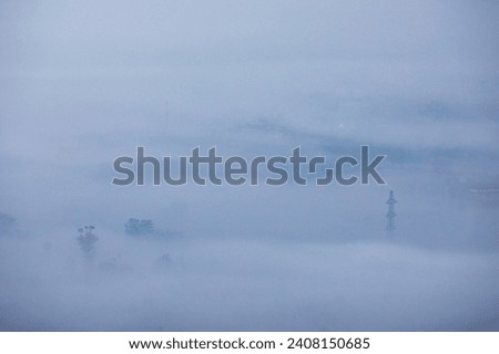 Cold winter fogy morning picturesque landscape.
