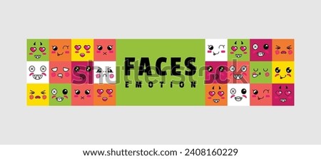 Flat expressive emotion faces horizontal banner design