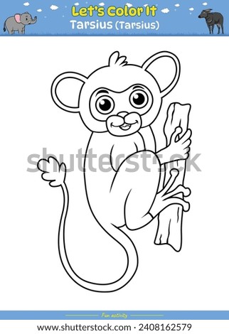 Lets color it . Coloring page with cute cartoon. Coloring page Tarsius. Educational game for children. fun activities for kids to play and learn.