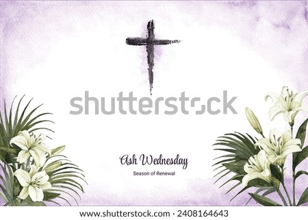 Happy Ash Wednesday background. Ash Wednesday celebration. Christian holy day of prayer and fasting. Cartoon Vector illustration design for Poster, Banner, Post, Flyer, Card, Cover. February 14. Royalty-Free Stock Photo #2408164643
