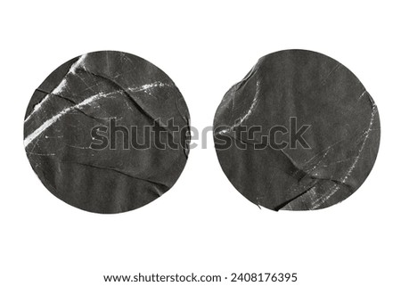 Black old circle paper stickers texture on white background with clipping path