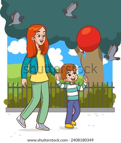 vector illustration of mother and child traveling.mother and child spending time together