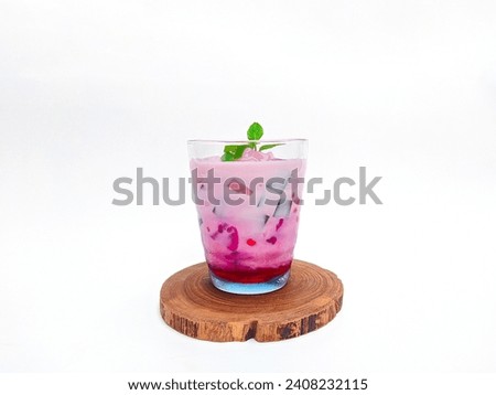 Isolated on white background. A typical Bandung drink consisting of jelly, milk, syrup and pearls