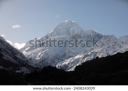 Aoraki  Mount Cook visible along the Hooker Valley Track in Aoraki Mount Cook National Park, New Zealand. Royalty-Free Stock Photo #2408243039
