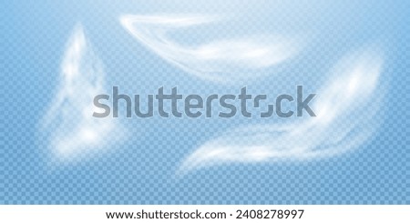 This is a vector set of realistic powder or mist sprays, aerosol trails and bursting vapour splashes. Festive wind, Christmas spotted, cold air. Smoke from car wheels, smoke from explosions. Royalty-Free Stock Photo #2408278997