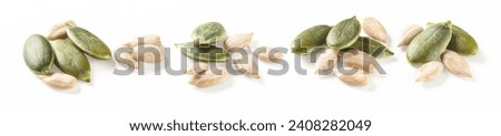 Set of pumpkin and sunflower seeds isolated on white background. 