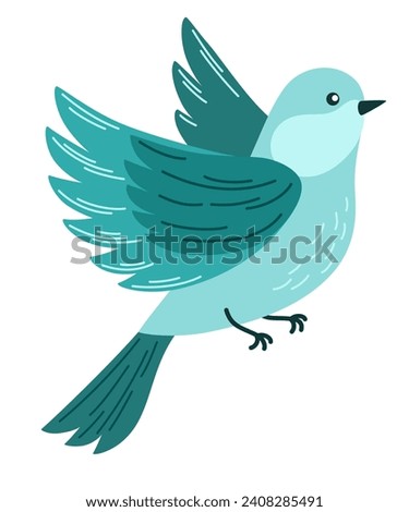 Spring bird. Beautiful birdie flying. Colored flat vector illustration isolated on white background.