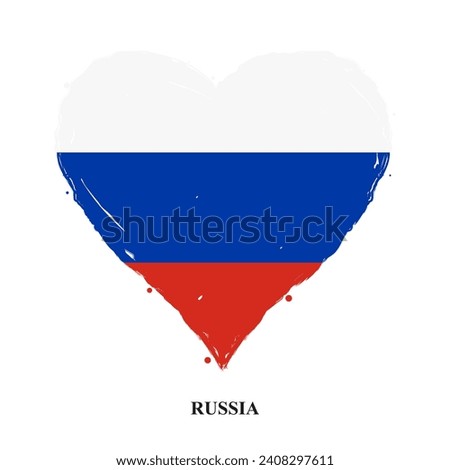 Vector Russia flag in heart shape with grunge texture. Heart shaped Russian flag isolated on white background. Beautiful design country flag for banner, poster, sticker, print. Vector illustration
