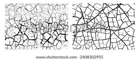 Crack texture set. Vector wall background. Grunge wall paint effect pattern. Distressed vector paint crack texture. Broken surface background. Abstract black and white marble or concrete surface print Royalty-Free Stock Photo #2408302955