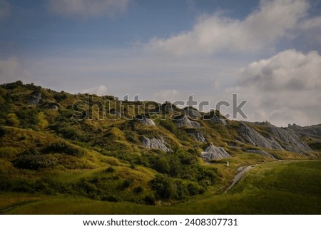 Bare hills of white clay in the Crete Senesi, Tuscany, Italy. A moonscape also called the Accona Desert, between the municipalities of Asciano, Buonconvento and Montalcino. Royalty-Free Stock Photo #2408307731