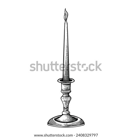 One Church Candle That Burns Eternal Light Engraving Pen and Ink Vintage Vector illustration
