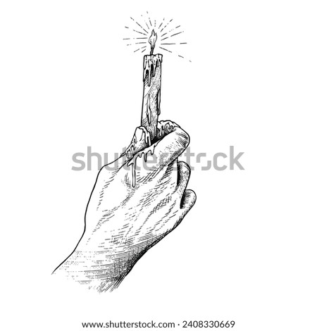 The Hand Holding the Candle And The Candle Falls Engraving Pen and Ink Vintage Vector illustration