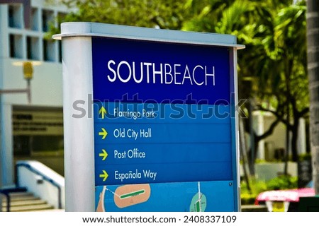 Capture the essence of Miami with images featuring a south direction road sign on the I-95. Explore the scenic beauty and landmarks like Lummus Park with hi-res stock photography. Discover the new