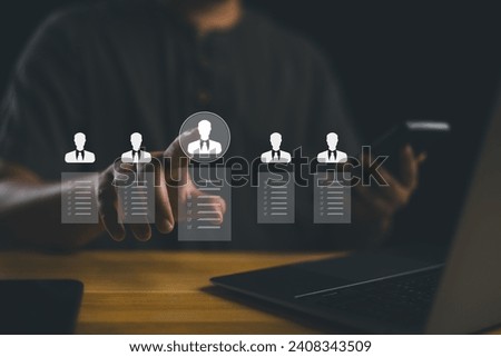 Online technology, HR professional to selective career recruitment sites for finding new talent. Unemployment in job search by allowing them to register their resume, schedule job interview.  Royalty-Free Stock Photo #2408343509