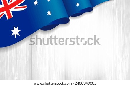 3d Australian flag on grey wooden plank for Australia Day. Creative vector background for national holiday Foundation Day, Survival Day, Invasion Day Royalty-Free Stock Photo #2408349005