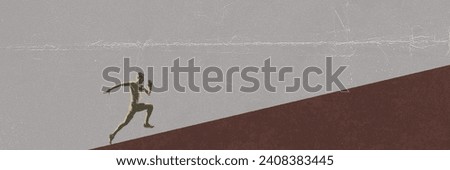 Muscular young man, running athlete in motion, running, training. Marathon. Contemporary art collage. Concept of professional sport, competition, creativity. Photo copy texture, noise effect