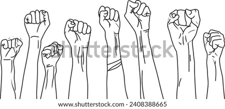 Line Art Vector - Raised Fist Symbol: Representation of Civil Rights Movement, Black History Month Symbolism, Symbol of Social Justice, Icon of Activism, Expression of Equality, Emblematic of Freedom Royalty-Free Stock Photo #2408388665