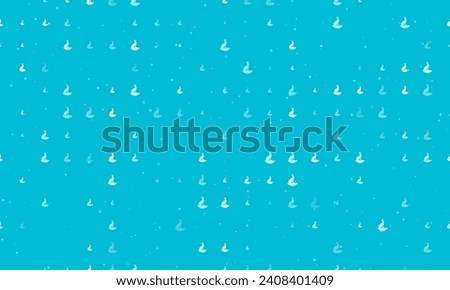 Seamless background pattern of evenly spaced white hare symbols of different sizes and opacity. Vector illustration on cyan background with stars