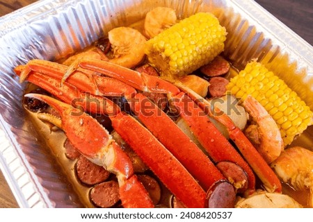Fresh Seafood Boil with Crab legs Shrimp Corn and Sausage