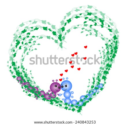 Caterpillar in love-Heart shaped frame with caterpillar isolated on white background
