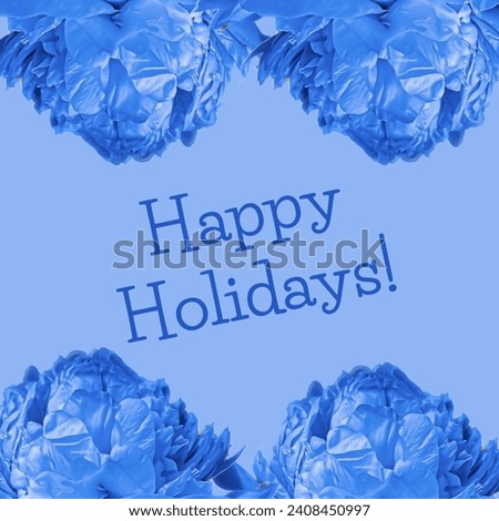 Happy holidays card blue peony 
